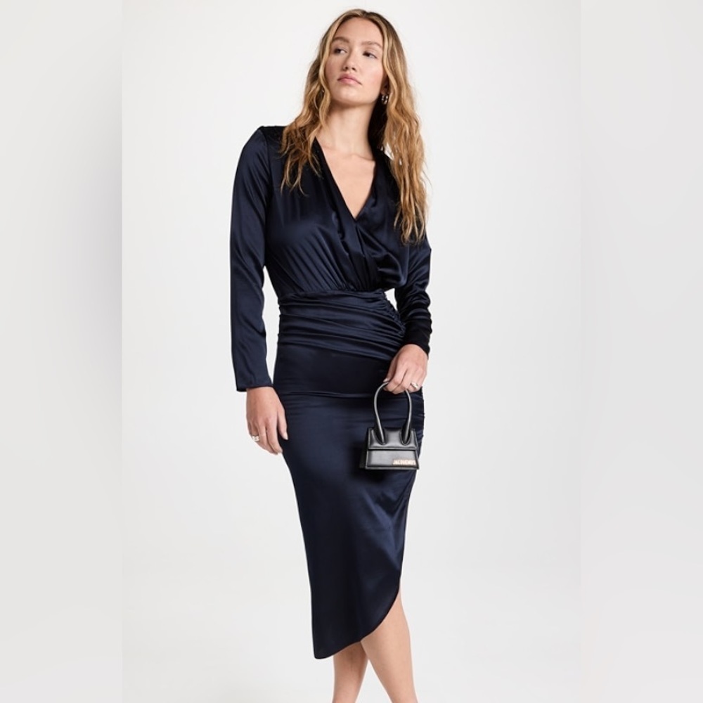 Veronica Beard Cameri Ruched Satin Midi Dress - Picture 6 of 12